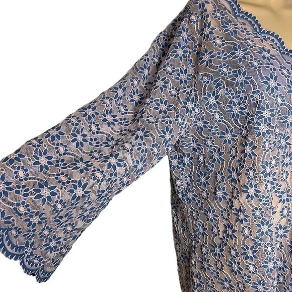 Suzanne Betro top, beach cover, 2X see thru lace top,floral,bell,scalloped hem - Picture 6 of 15